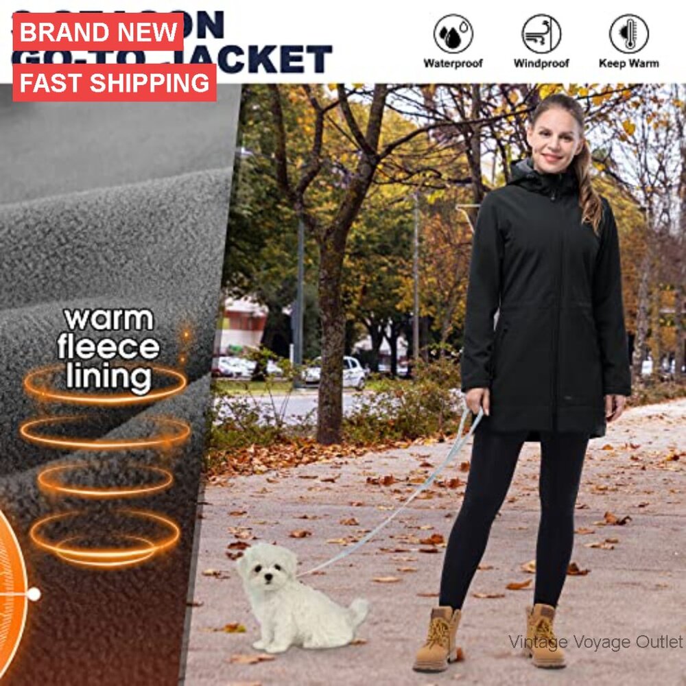 Long Waterproof Softshell Jacket Fleece Lined Hoo… - image 6